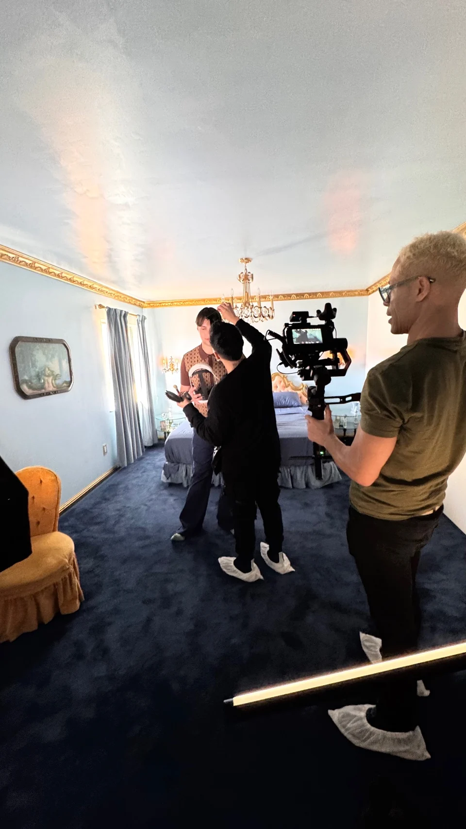 People and filming equipment at the Balls To The Wall trailer shoot.